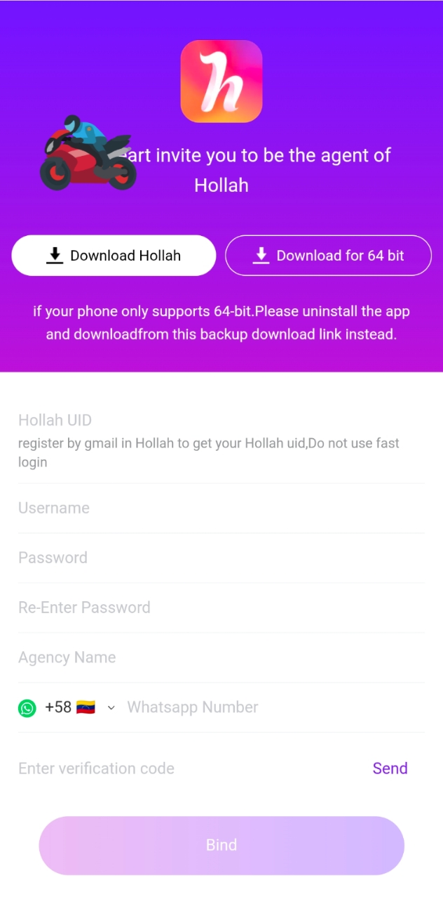 Hollah agency registration form